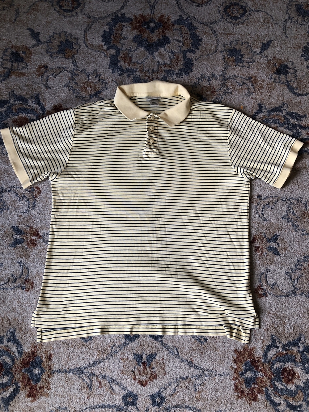L.L. Bean Men's Polo Shirt Short Sleeve Pima Cotton Yellow Striped Size Medium